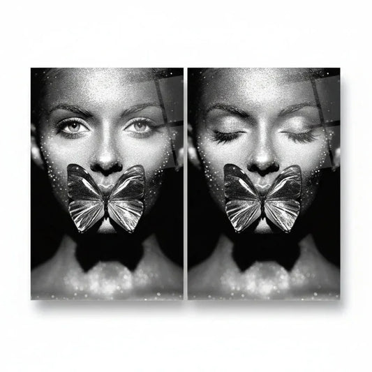 Woman Portrait Duo Glass Wall Art Set - LUXARTDECO