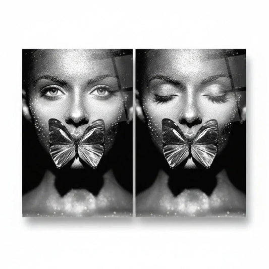 Woman Portrait Duo Glass Wall Art Set - LUXARTDECO