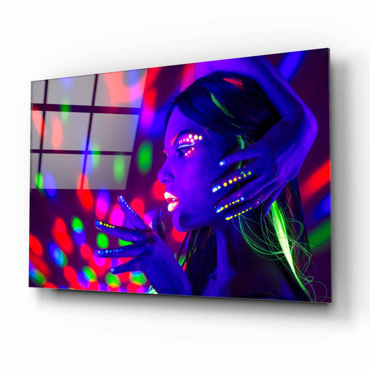 Neon Girl Glass Wall Art - LUXARTDECO