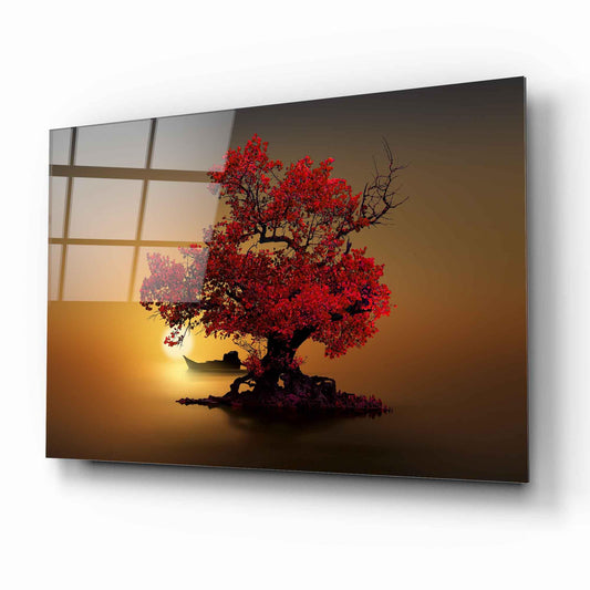 Red Tree Glass Wall Art - LUXARTDECO