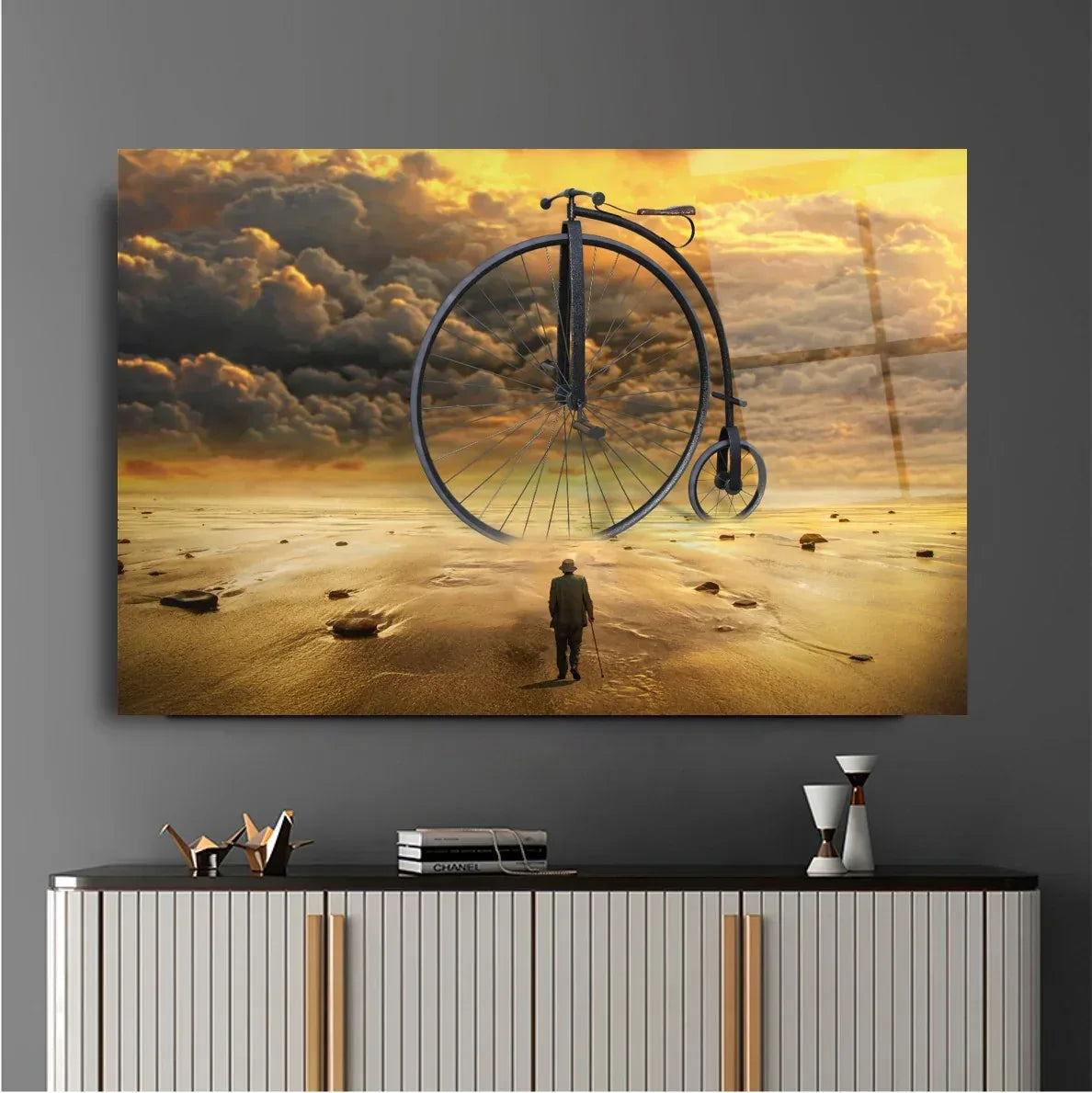 Fantasy Bicycle Landscape Glass Wall Art - LUXARTDECO