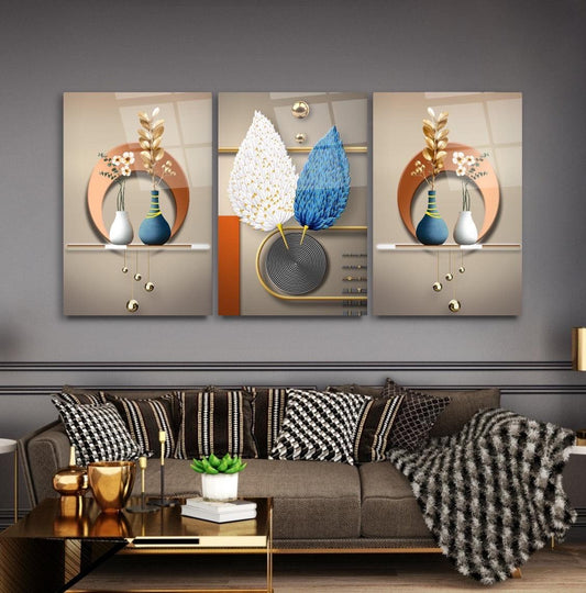 3D Abstract Vases Glass Wall Art