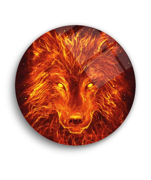Décoration murale en verre Fire Wolf
