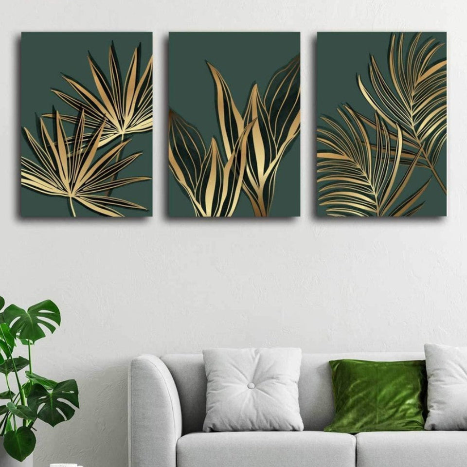 Foglie Tropicali Dorate Quadro in Vetro Temperato