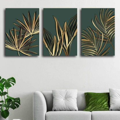 Foglie Tropicali Dorate Quadro in Vetro Temperato