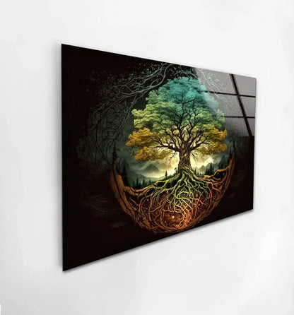 Turquoise & Gold Tree of Life Glass Wall Art - LUXARTDECO
