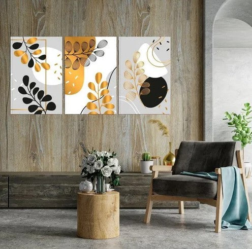 Foglie Botaniche Dorate Quadro in Vetro Temperato