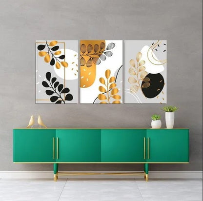 Foglie Botaniche Dorate Quadro in Vetro Temperato