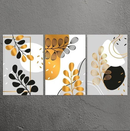 Foglie Botaniche Dorate Quadro in Vetro Temperato