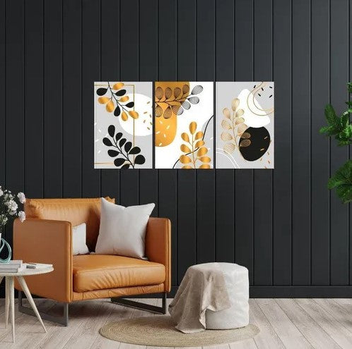 Foglie Botaniche Dorate Quadro in Vetro Temperato