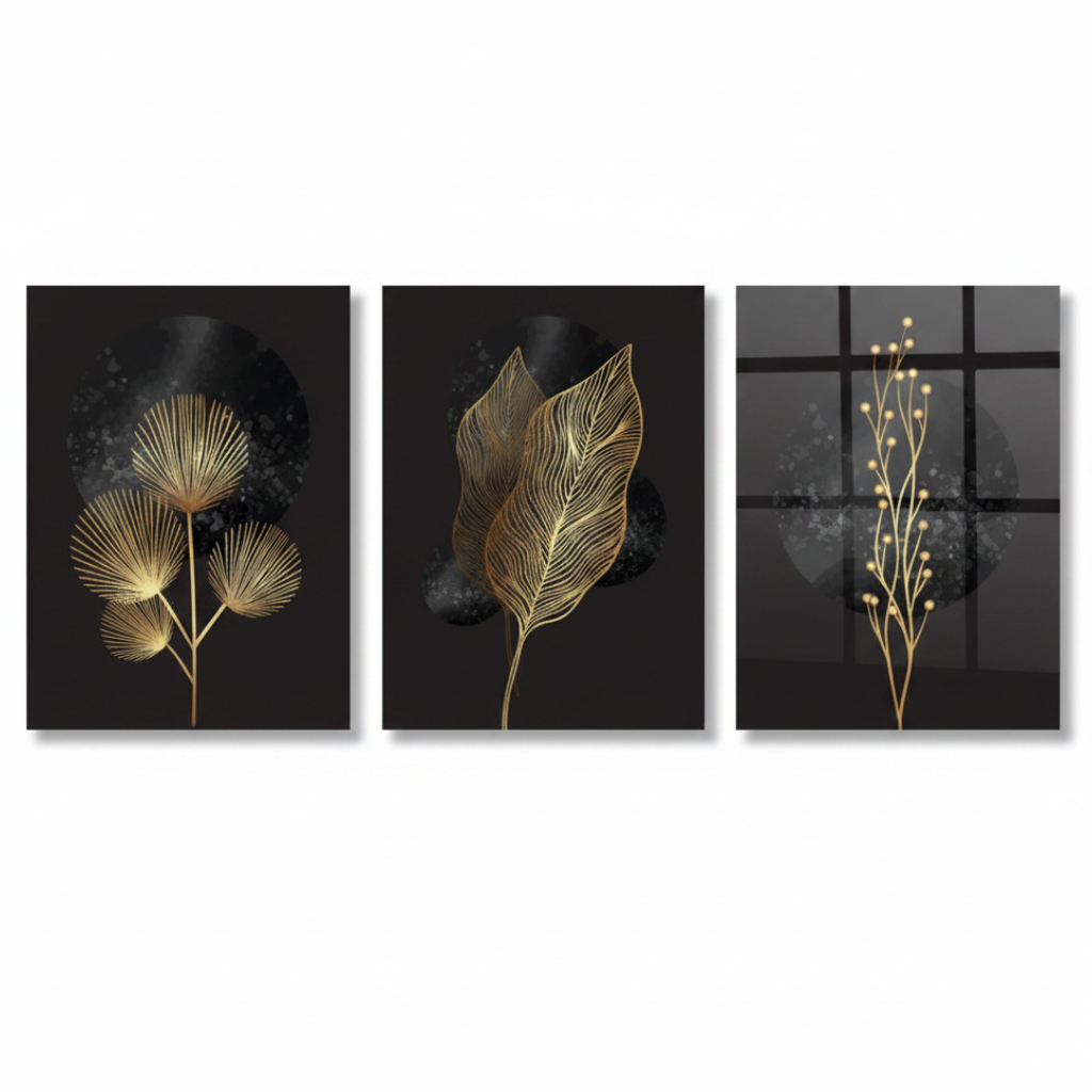 Golden Line Botanicals Glass Wall Art