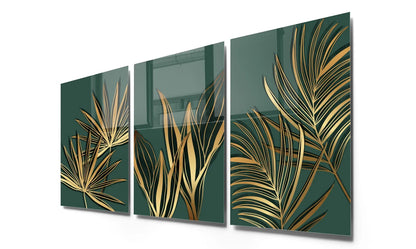 Foglie Tropicali Dorate Quadro in Vetro Temperato
