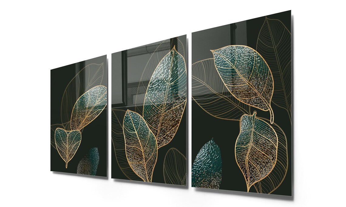 Emerald Botanical Leaves Glass Wall Art
