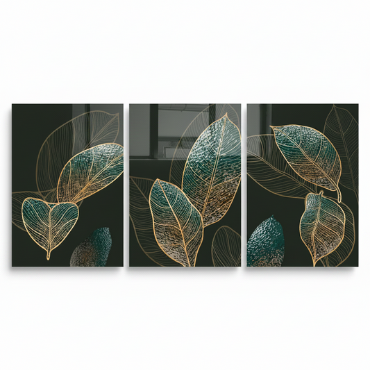 Emerald Botanical Leaves Glass Wall Art