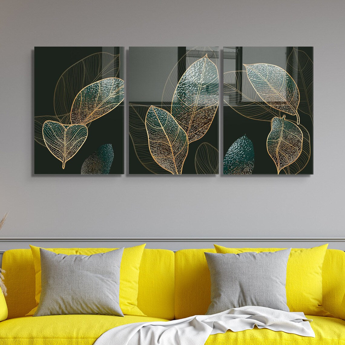 Emerald Botanical Leaves Glass Wall Art