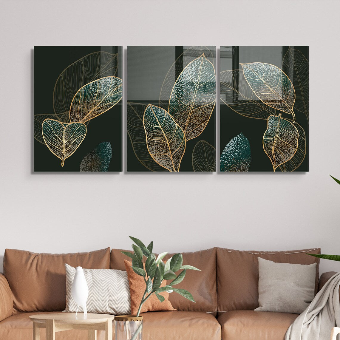 Emerald Botanical Leaves Glass Wall Art