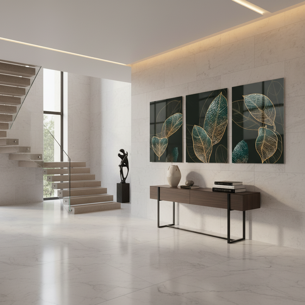 Emerald Botanical Leaves Glass Wall Art