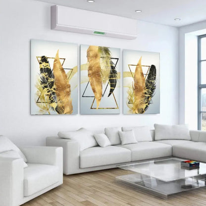 Golden Feathers Geometric Glass Wall Art