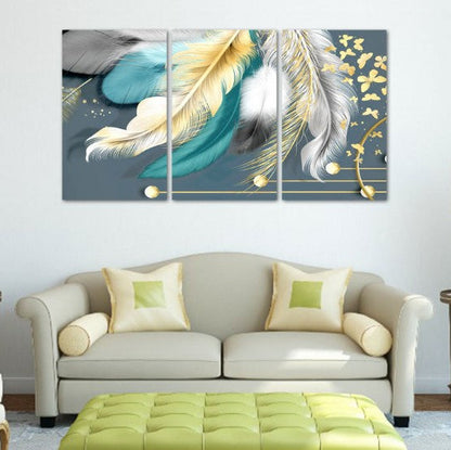 Teal & Gold Feathers Glass Wall Art