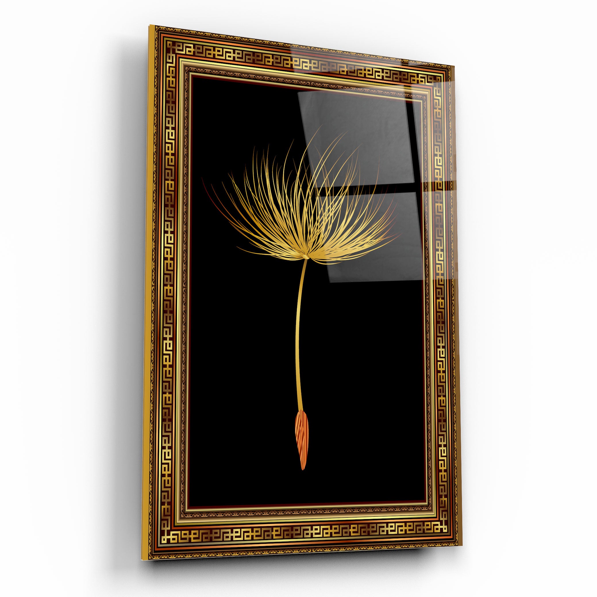 Tableau mural en verre représentant un pissenlit doré