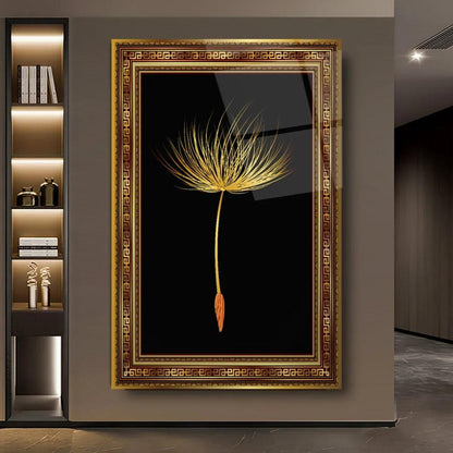 Golden Dandelion Glass Wall Art - LUXARTDECO