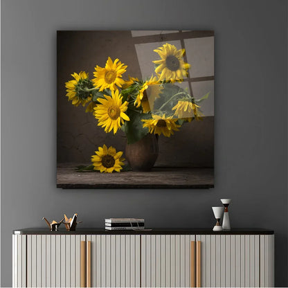 Sunflower Glass Wall Art - LUXARTDECO