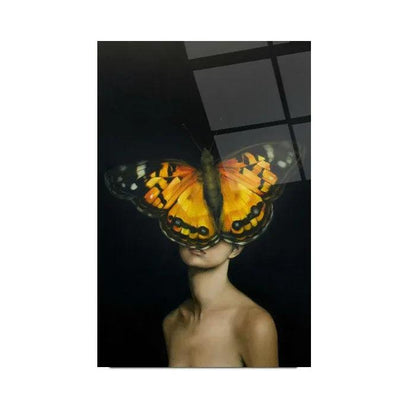 Butterfly Woman Glass Wall Art - LUXARTDECO