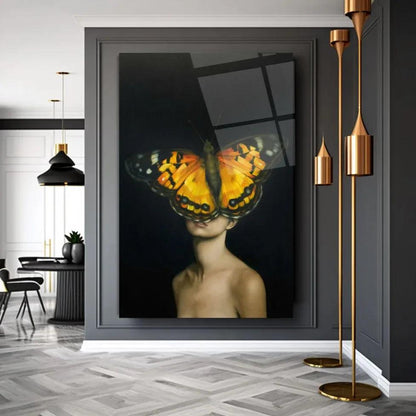 Butterfly Woman Glass Wall Art - LUXARTDECO