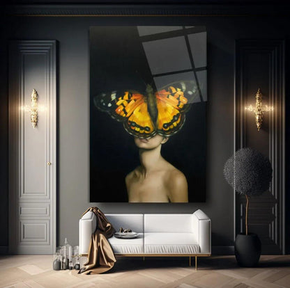 Butterfly Woman Glass Wall Art - LUXARTDECO