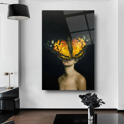 Butterfly Woman Glass Wall Art - LUXARTDECO