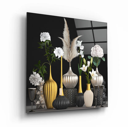 Silver and Gold Vases Glass Wall Art - LUXARTDECO