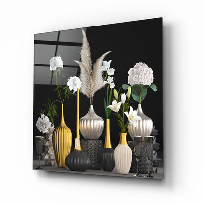 Silver and Gold Vases Glass Wall Art - LUXARTDECO