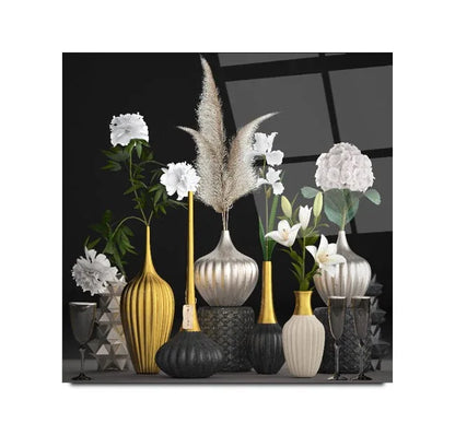 Silver and Gold Vases Glass Wall Art - LUXARTDECO