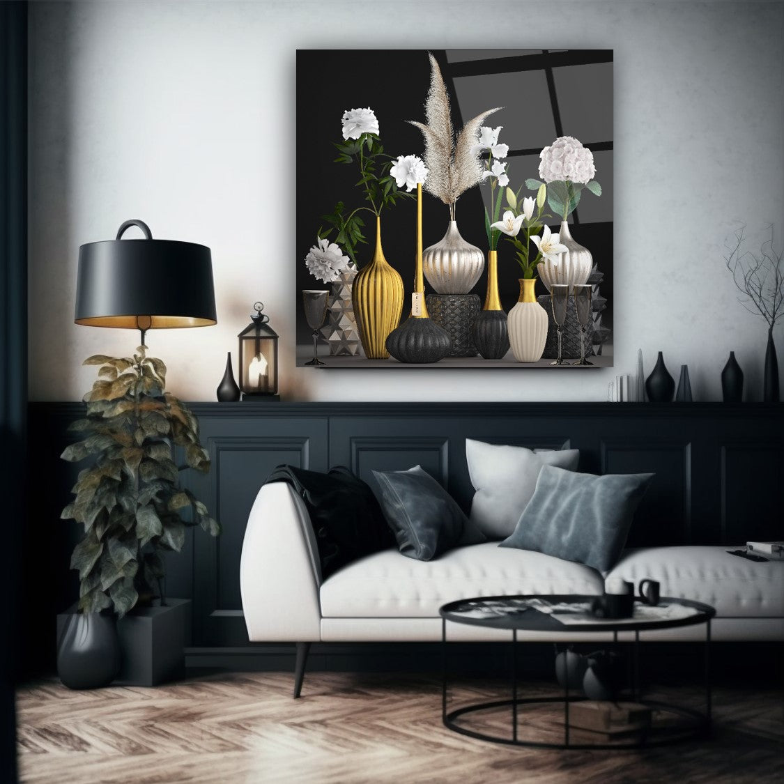 Quadro in vetro Vasi in argento e oro