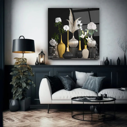 Silver and Gold Vases Glass Wall Art - LUXARTDECO