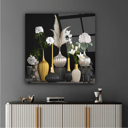 Silver and Gold Vases Glass Wall Art - LUXARTDECO