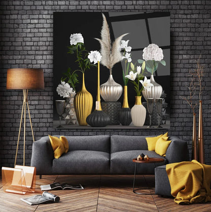 Silver and Gold Vases Glass Wall Art - LUXARTDECO