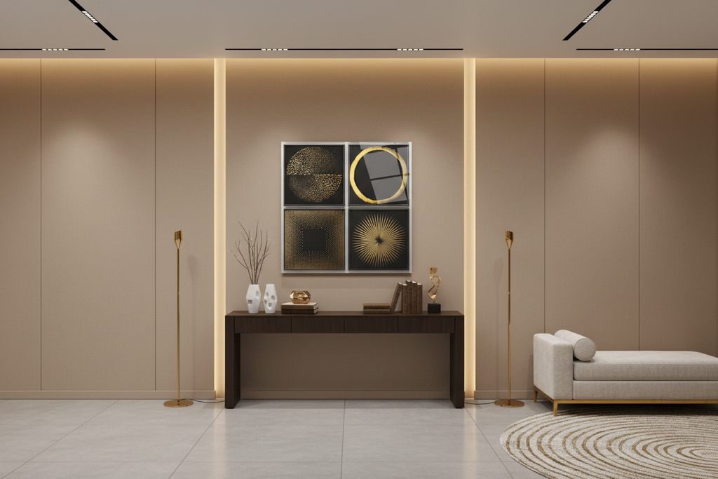 Art mural abstrait en verre or et noir