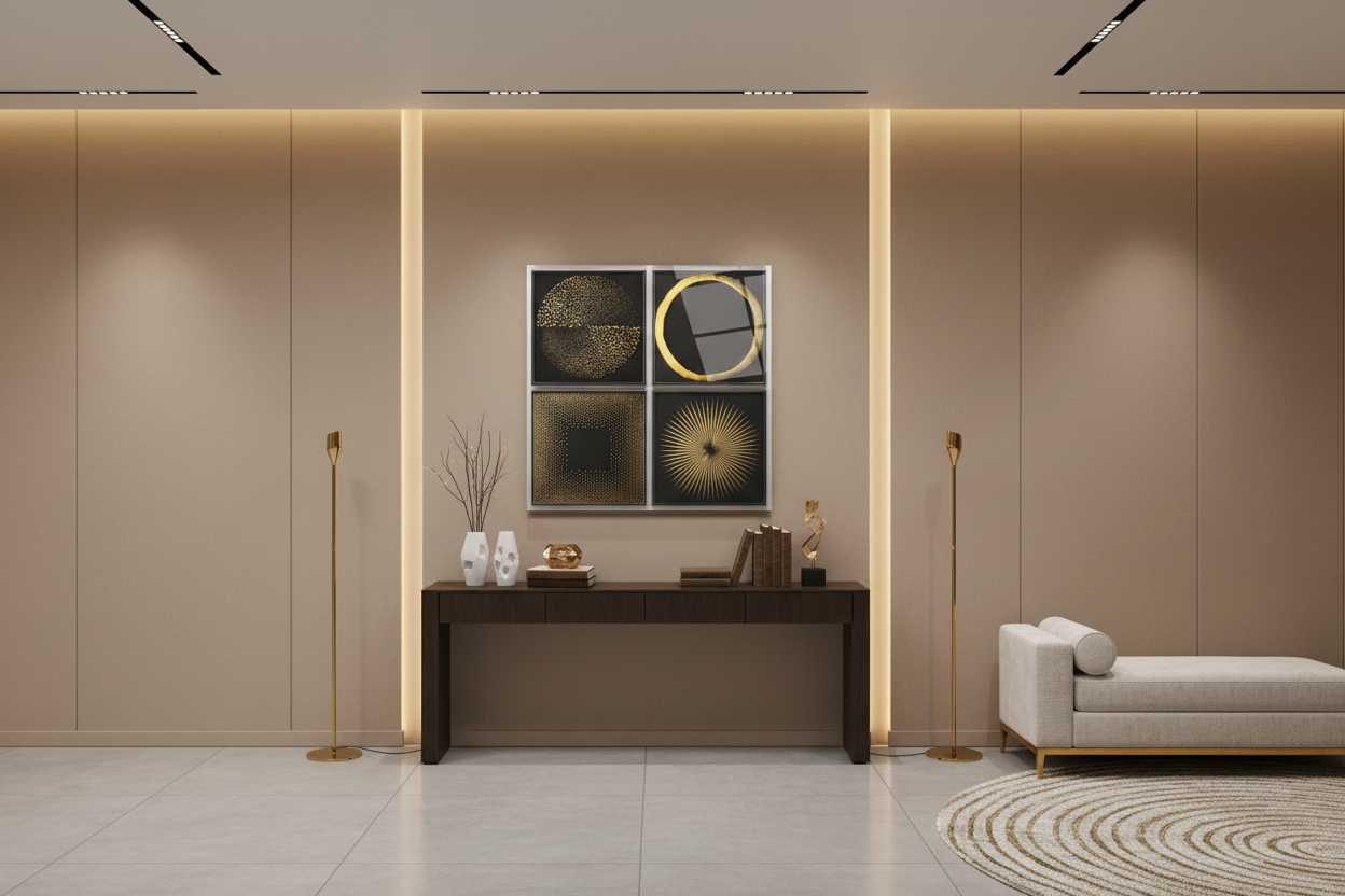 Art mural abstrait en verre or et noir