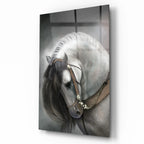 Grey Horse Glass Wall Art - LUXARTDECO