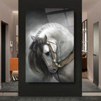 Grey Horse Glass Wall Art - LUXARTDECO