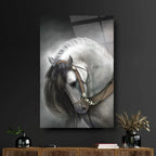 Grey Horse Glass Wall Art - LUXARTDECO