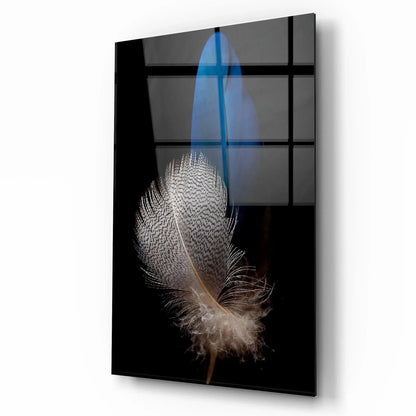 Gray and Blue Feathers Glass Wall Art - LUXARTDECO