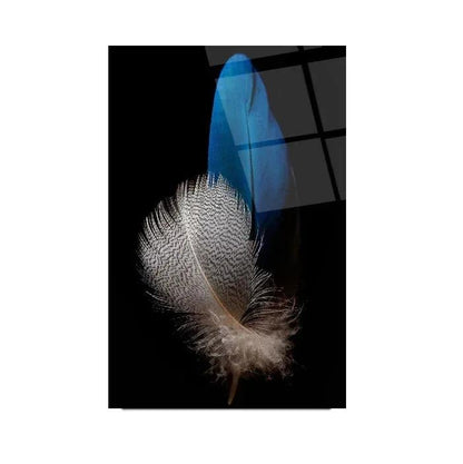 Gray and Blue Feathers Glass Wall Art - LUXARTDECO