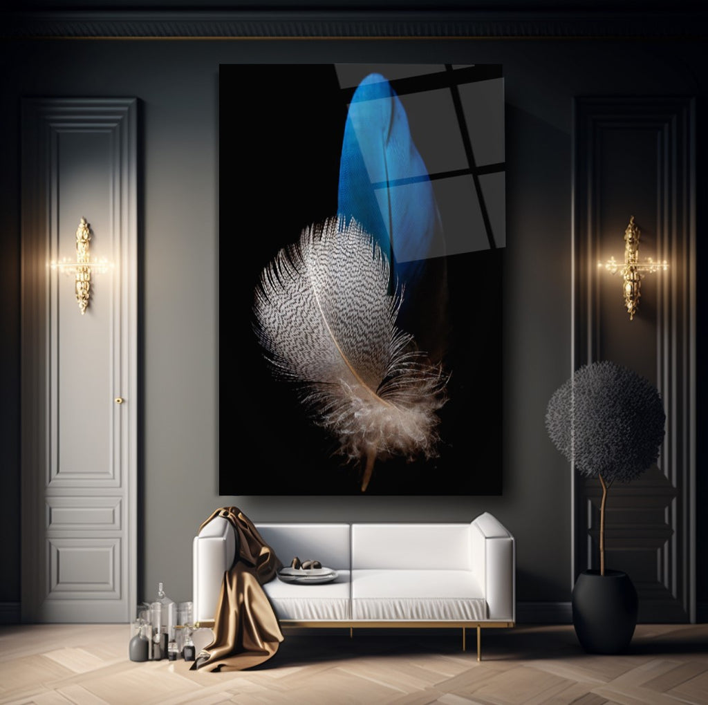 Duo Feathers Glass Wall Art