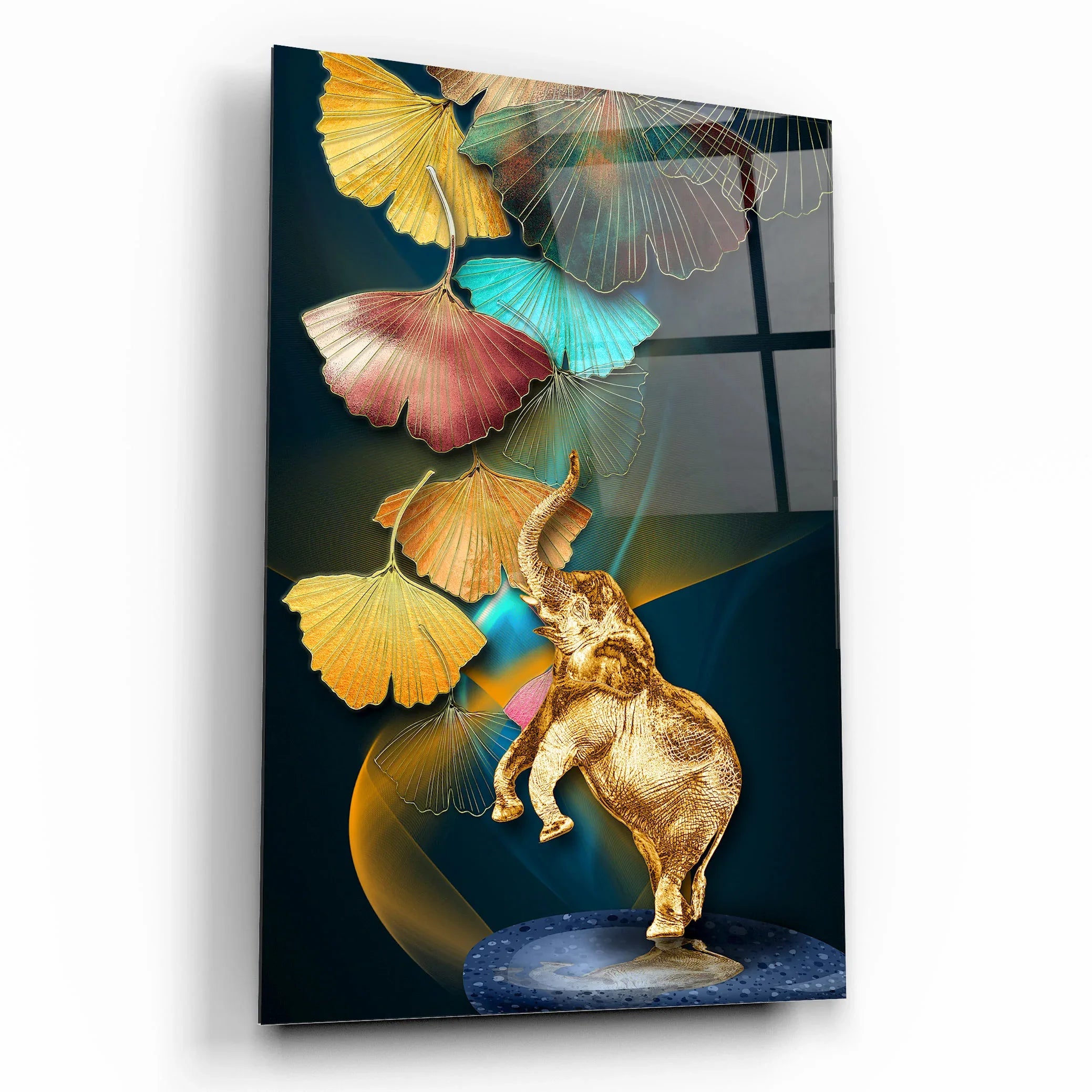 Golden Elephant Glass Wall Art - LUXARTDECO