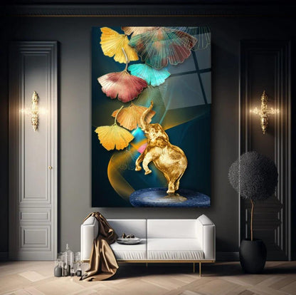 Golden Elephant Glass Wall Art - LUXARTDECO