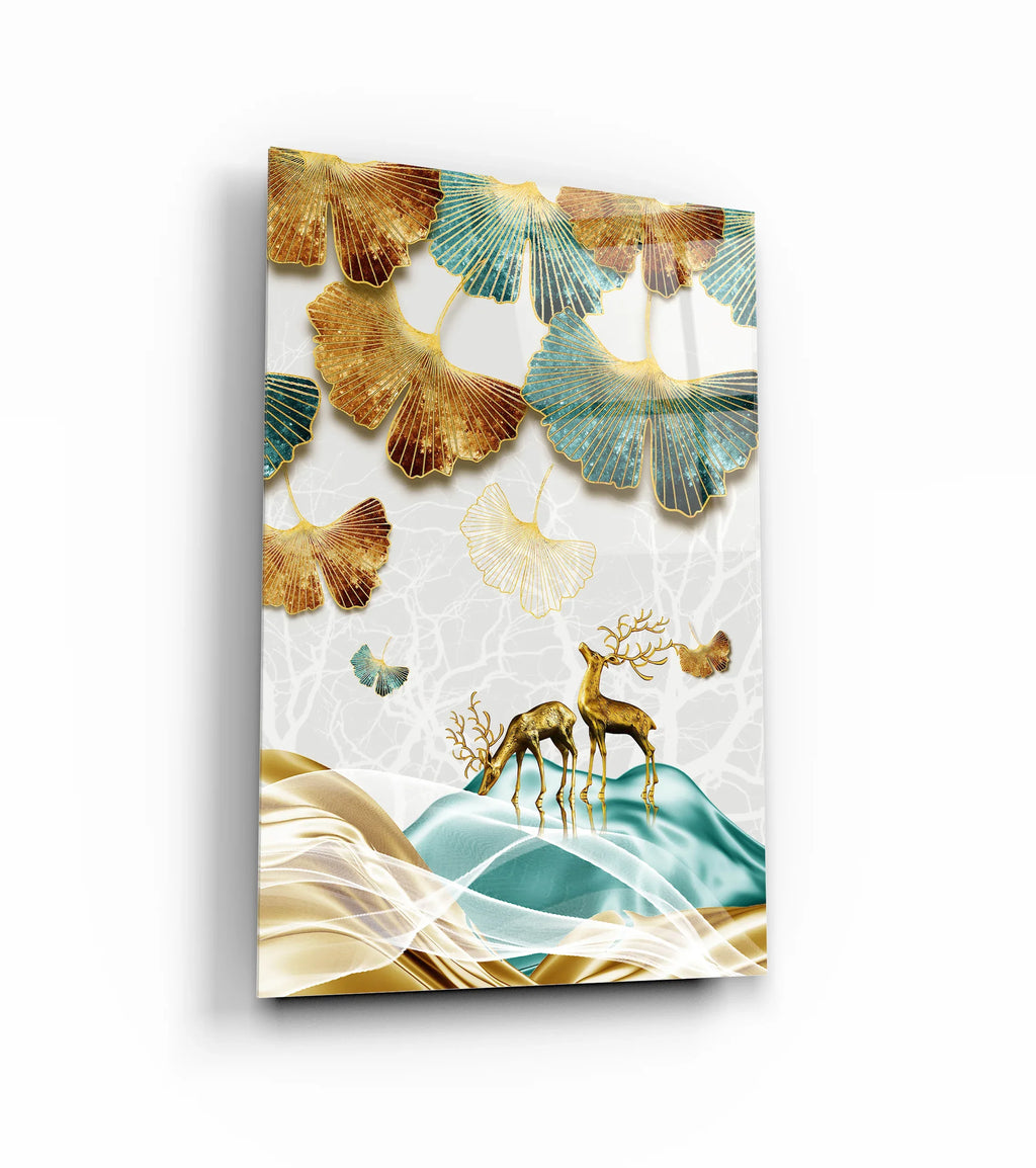 Gold Deer Glas Wall Art - LUXARTDECO