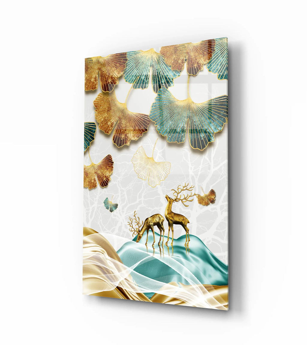 Gold Deer Glas Wall Art - LUXARTDECO