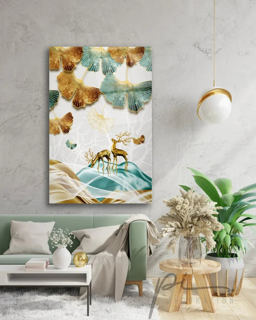 Gold Deer Glas Wall Art - LUXARTDECO